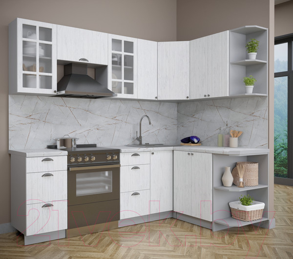 Изображение товара Кухонный гарнитур Интерлиния Берес 1.5x2.3 правая (дуб полярный/серый каспий)