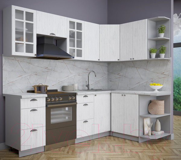 Изображение товара Кухонный гарнитур Интерлиния Берес 1.5x2.4 правая (дуб полярный/серый каспий)