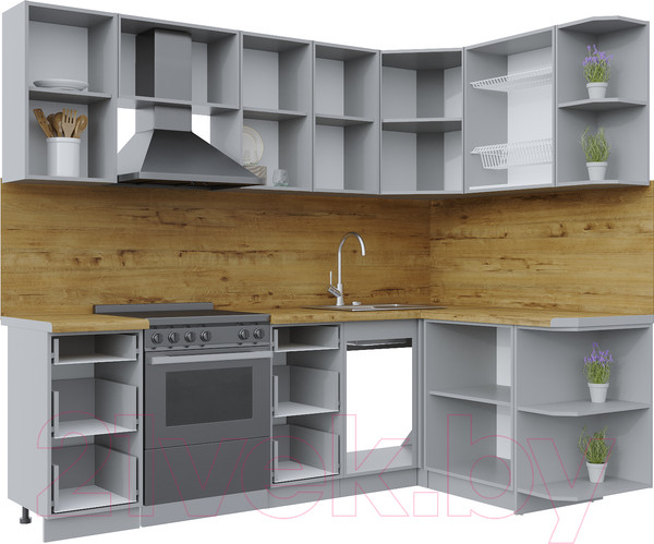 Изображение товара Кухонный гарнитур Интерлиния Берес 1.5x2.4 правая (дуб полярный/серый каспий)