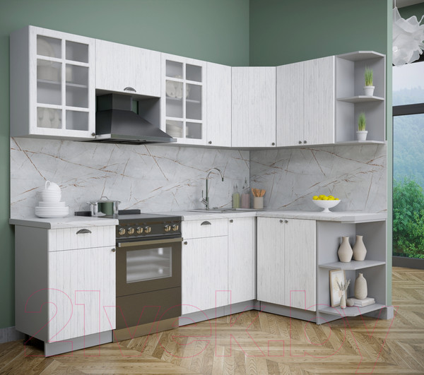 Изображение товара Кухонный гарнитур Интерлиния Берес 1.5x2.5 правая (дуб полярный/серый каспий)