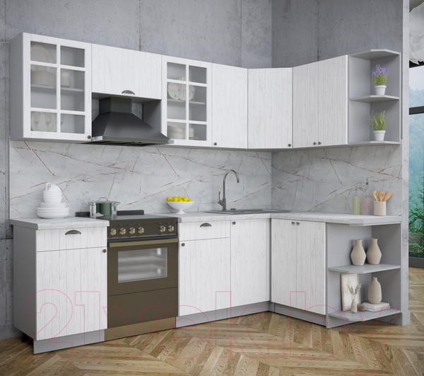 Изображение товара Кухонный гарнитур Интерлиния Берес 1.5x2.6 правая (дуб полярный/серый каспий)