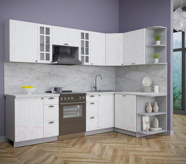 Изображение товара Кухонный гарнитур Интерлиния Берес 1.5x2.7 правая (дуб полярный/серый каспий)