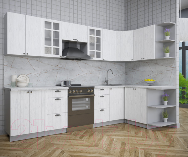 Изображение товара Кухонный гарнитур Интерлиния Берес 1.5x3.0 правая (дуб полярный/серый каспий)