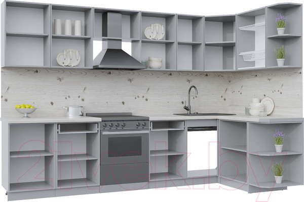 Изображение товара Кухонный гарнитур Интерлиния Берес 1.5x3.1 правая (дуб полярный/серый каспий)