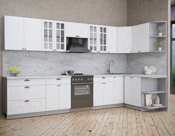 Изображение товара Кухонный гарнитур Интерлиния Берес 1.5x3.5 правая (дуб полярный/серый каспий)