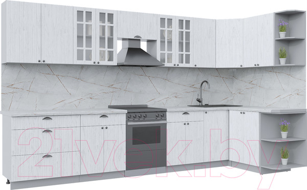 Изображение товара Кухонный гарнитур Интерлиния Берес 1.5x3.6 правая (дуб полярный/серый каспий)
