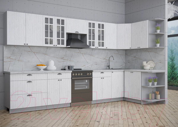 Изображение товара Кухонный гарнитур Интерлиния Берес 1.5x3.6 правая (дуб полярный/серый каспий)