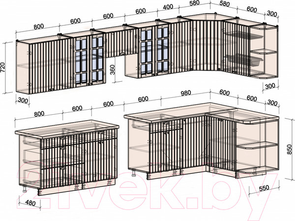 Изображение товара Кухонный гарнитур Интерлиния Берес 1.5x3.6 правая (дуб серый/опал светлый)