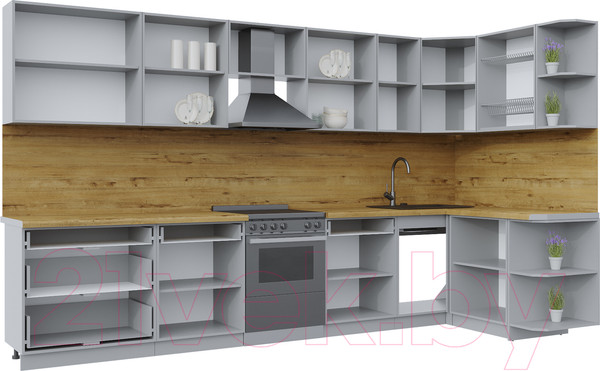 Изображение товара Кухонный гарнитур Интерлиния Берес 1.5x3.6 правая (дуб серый/опал светлый)