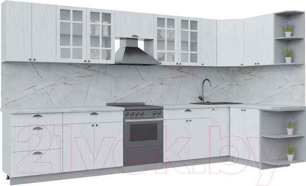Изображение товара Кухонный гарнитур Интерлиния Берес 1.5x3.7 правая (дуб полярный/серый каспий)