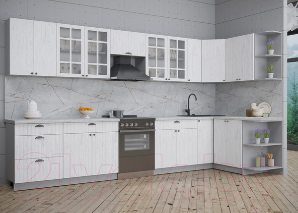 Изображение товара Кухонный гарнитур Интерлиния Берес 1.5x3.7 правая (дуб полярный/серый каспий)