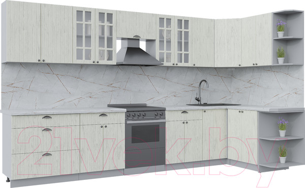 Изображение товара Кухонный гарнитур Интерлиния Берес 1.5x3.6 правая (дуб снежный/серый каспий)