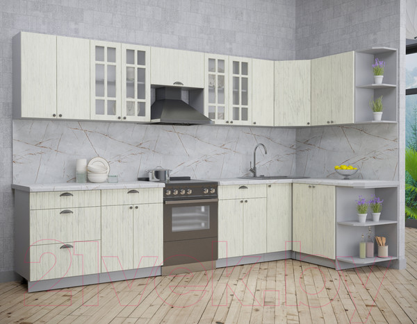 Изображение товара Кухонный гарнитур Интерлиния Берес 1.5x3.3 правая (дуб снежный/серый каспий)