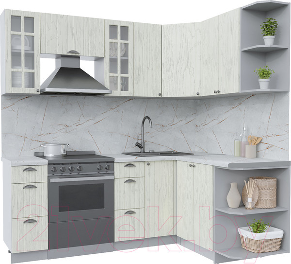 Изображение товара Кухонный гарнитур Интерлиния Берес 1.5x2.1 правая (дуб снежный/серый каспий)