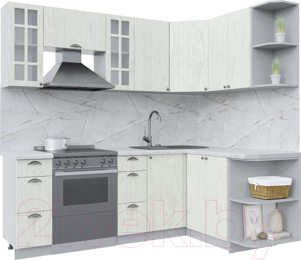 Изображение товара Кухонный гарнитур Интерлиния Берес 1.5x2.2 правая (дуб снежный/серый каспий)