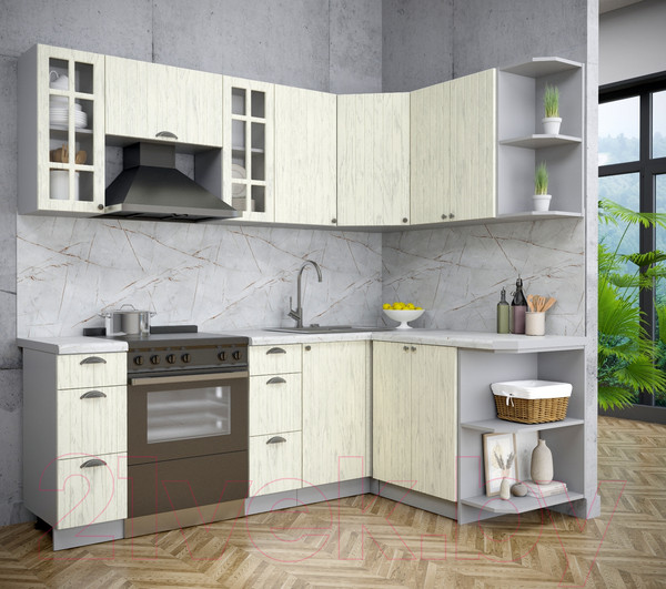 Изображение товара Кухонный гарнитур Интерлиния Берес 1.5x2.2 правая (дуб снежный/серый каспий)