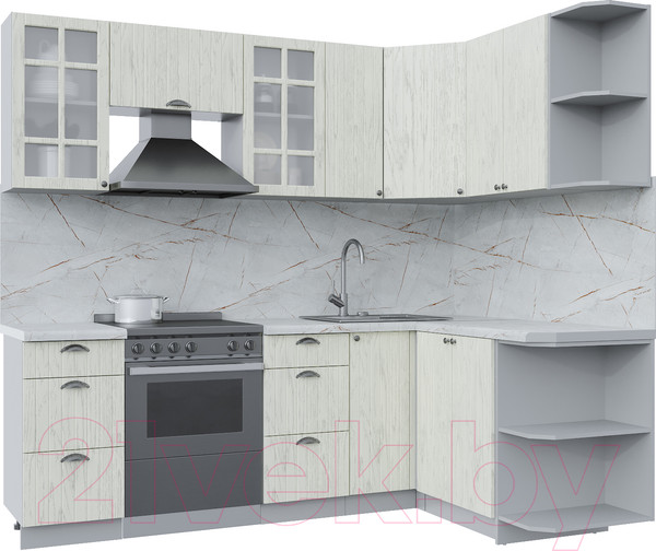 Изображение товара Кухонный гарнитур Интерлиния Берес 1.5x2.3 правая (дуб снежный/серый каспий)