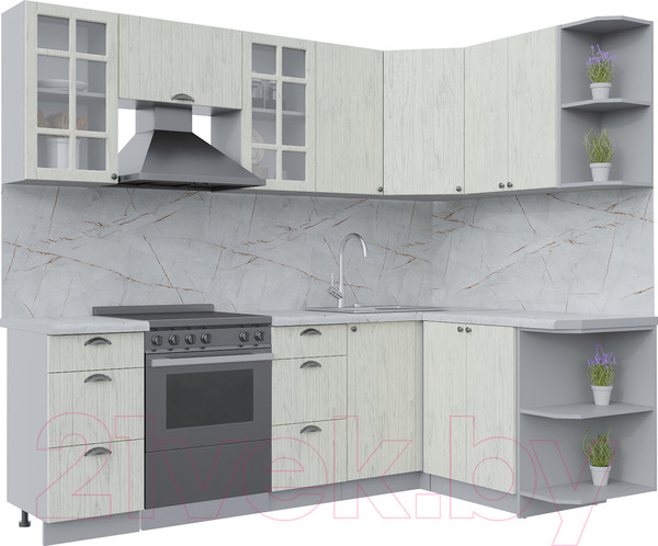Изображение товара Кухонный гарнитур Интерлиния Берес 1.5x2.4 правая (дуб снежный/серый каспий)