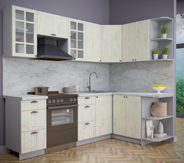 Изображение товара Кухонный гарнитур Интерлиния Берес 1.5x2.4 правая (дуб снежный/серый каспий)