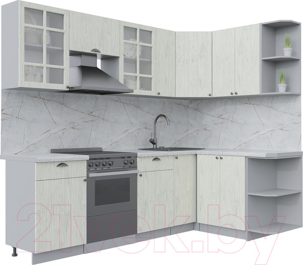 Изображение товара Кухонный гарнитур Интерлиния Берес 1.5x2.5 правая (дуб снежный/серый каспий)