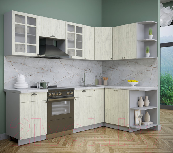 Изображение товара Кухонный гарнитур Интерлиния Берес 1.5x2.5 правая (дуб снежный/серый каспий)