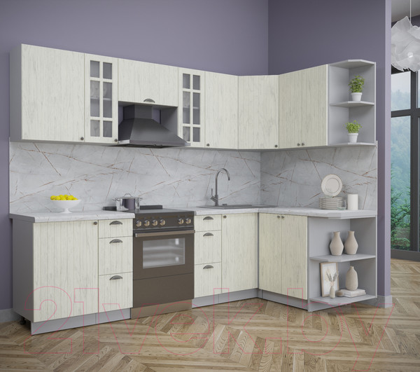 Изображение товара Кухонный гарнитур Интерлиния Берес 1.5x2.7 правая (дуб снежный/серый каспий)