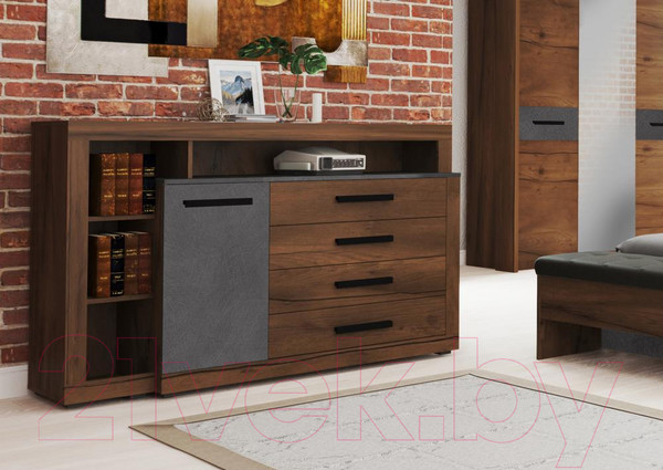 Изображение товара Тумба Мебельград Глазго с дверцей и 4-мя ящиками (таксония/металл бруклин)