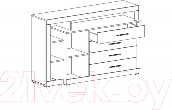Изображение товара Тумба Мебельград Глазго с дверцей и 4-мя ящиками (таксония/металл бруклин)