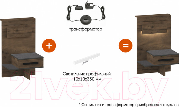 Изображение товара Прикроватная тумба Мебельград Глазго с ящиком (таксония/металл бруклин)