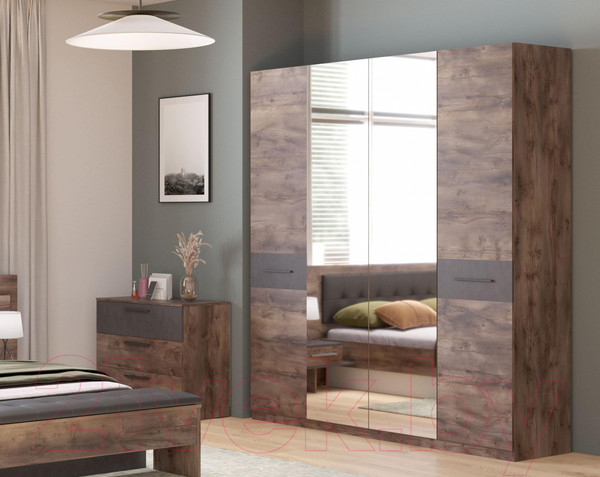 Изображение товара Шкаф Мебельград Глазго 4-х дверный 203.5x53.5x226.5 (таксония/металл бруклин)