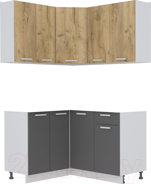 Изображение товара Кухонный гарнитур Интерлиния Мила Лайт 1.2x1.4 без столешницы (дуб золотой/антрацит)