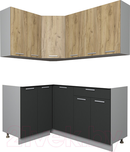 Изображение товара Кухонный гарнитур Интерлиния Мила Лайт 1.2x1.6 без столешницы (дуб золотой/антрацит)