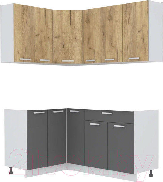 Изображение товара Кухонный гарнитур Интерлиния Мила Лайт 1.2x1.7 без столешницы (дуб золотой/антрацит)