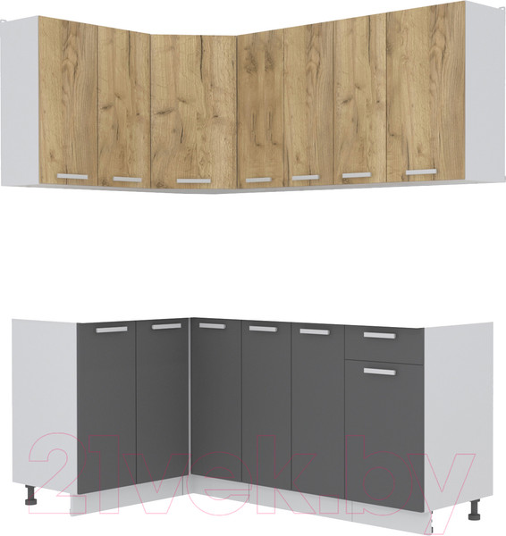 Изображение товара Кухонный гарнитур Интерлиния Мила Лайт 1.2x1.9 без столешницы (дуб золотой/антрацит)