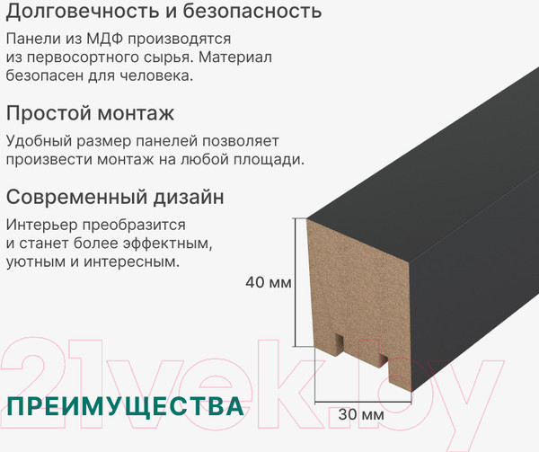 Изображение товара Рейка интерьерная STELLA Ривьера МДФ Black Edition (2700x30x40)