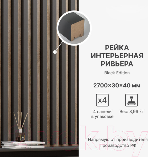 Изображение товара Рейка интерьерная STELLA Ривьера МДФ Black Edition (2700x30x40)