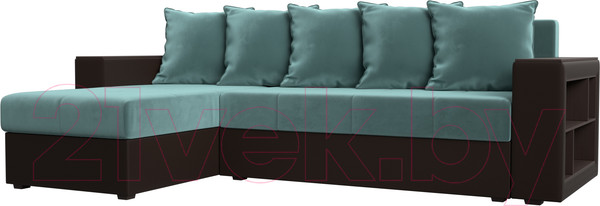 Изображение товара Диван угловой Лига Диванов Дубай лайт левый (велюр бирюзовый/экокожа коричневый)