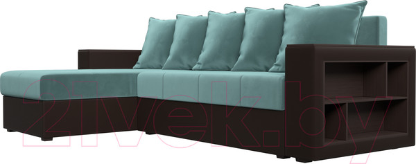 Изображение товара Диван угловой Лига Диванов Дубай лайт левый (велюр бирюзовый/экокожа коричневый)
