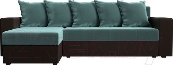 Изображение товара Диван угловой Лига Диванов Дубай лайт левый (велюр бирюзовый/экокожа коричневый)