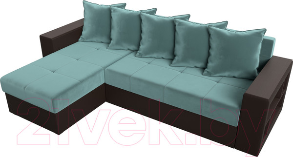 Изображение товара Диван угловой Лига Диванов Дубай лайт левый (велюр бирюзовый/экокожа коричневый)