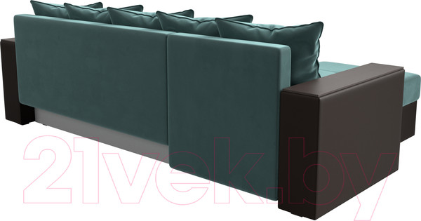 Изображение товара Диван угловой Лига Диванов Дубай лайт левый (велюр бирюзовый/экокожа коричневый)