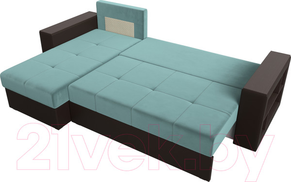Изображение товара Диван угловой Лига Диванов Дубай лайт левый (велюр бирюзовый/экокожа коричневый)