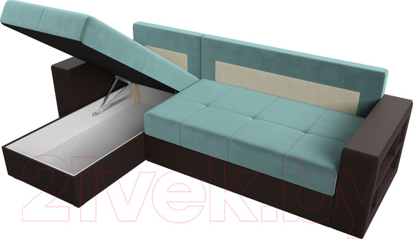 Изображение товара Диван угловой Лига Диванов Дубай лайт левый (велюр бирюзовый/экокожа коричневый)