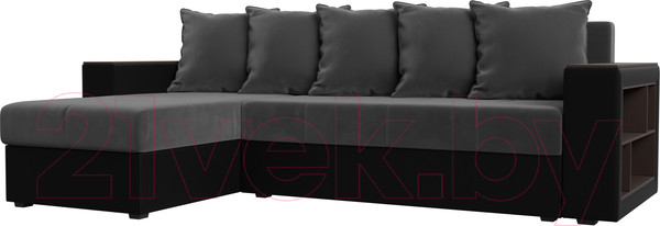 Изображение товара Диван угловой Лига Диванов Дубай лайт левый (велюр серый/экокожа черный)