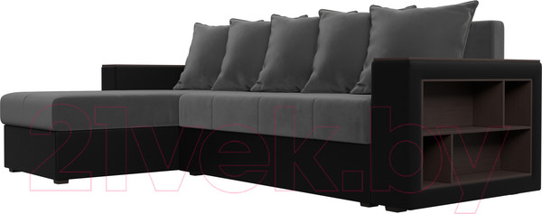 Изображение товара Диван угловой Лига Диванов Дубай лайт левый (велюр серый/экокожа черный)