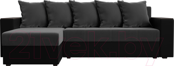 Изображение товара Диван угловой Лига Диванов Дубай лайт левый (велюр серый/экокожа черный)