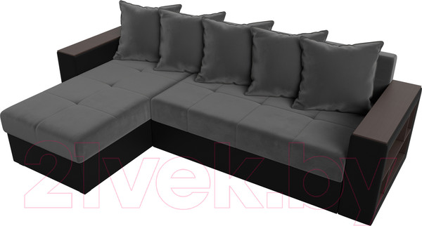 Изображение товара Диван угловой Лига Диванов Дубай лайт левый (велюр серый/экокожа черный)