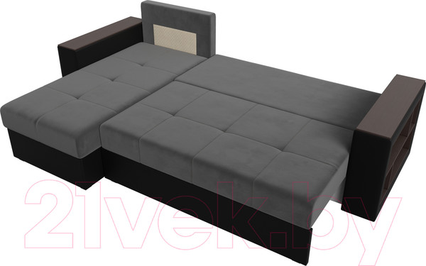 Изображение товара Диван угловой Лига Диванов Дубай лайт левый (велюр серый/экокожа черный)