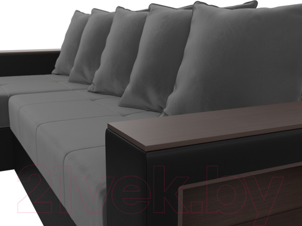 Изображение товара Диван угловой Лига Диванов Дубай лайт левый (велюр серый/экокожа черный)