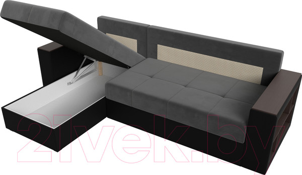 Изображение товара Диван угловой Лига Диванов Дубай лайт левый (велюр серый/экокожа черный)